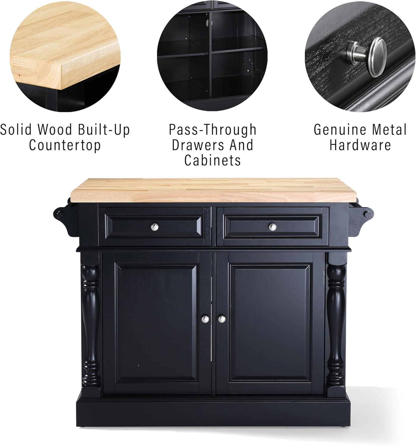Oxford Butcher Block Kitchen Island Black - Crosley: Rolling Cart with Storage, Adjustable Shelves, Towel Bar