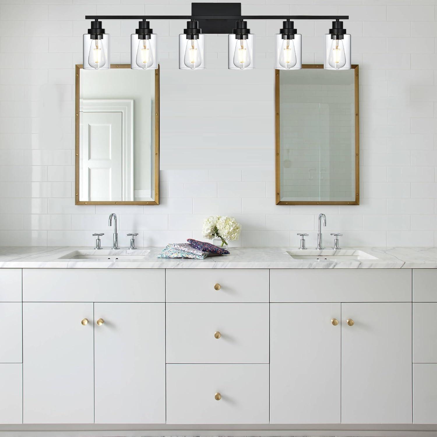 VINLUZ  Modern 6-lights Vanity Lighting Fixture for Bathroom black