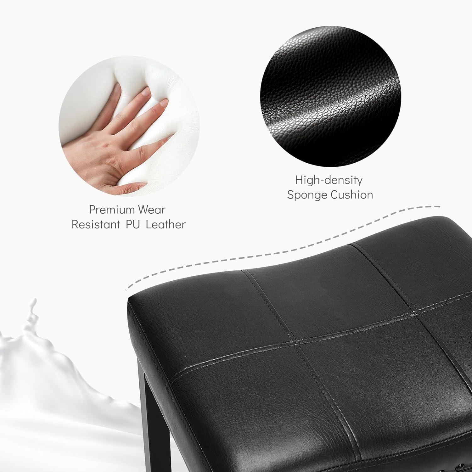 edx Bar Stools Set of 2, Modern Counter Height, 24 Inch Kitchen Barstools with Metal Base, PU Leather Saddle Seats for Kitchen Island, Black