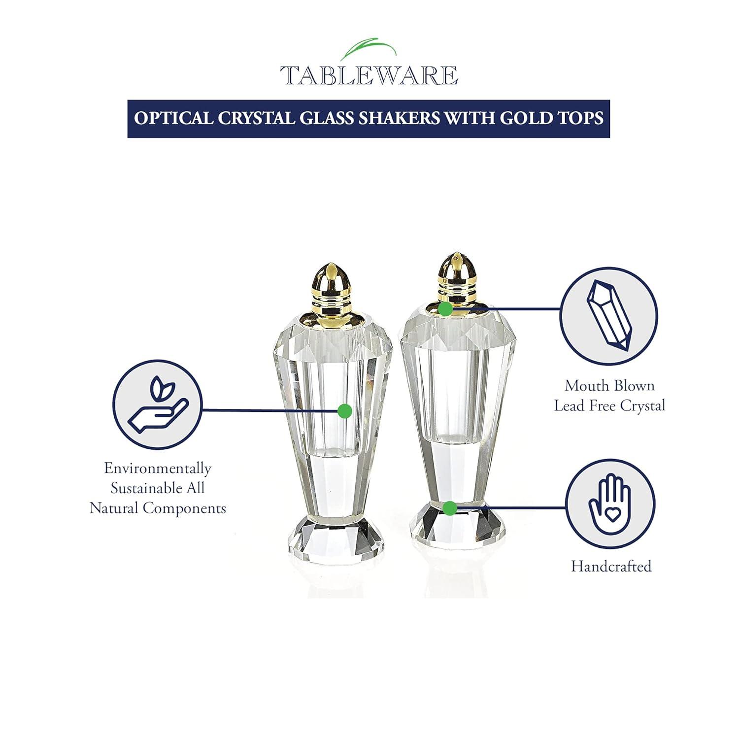 Elegant Hand-Cut Crystal Salt and Pepper Shakers with Gold Tops