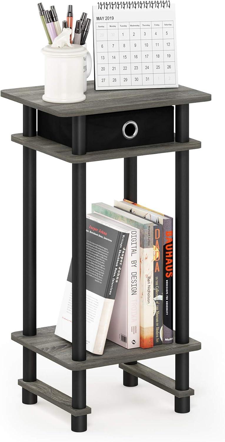 Furinno 17017 Turn-N-Tube Tall End Table with Bin, French Oak Grey/Black