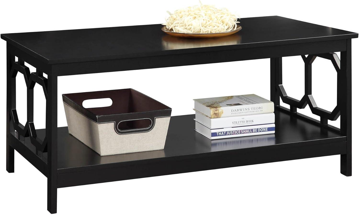 Omega 40'' Rectangular Black Wood Coffee Table with Shelf