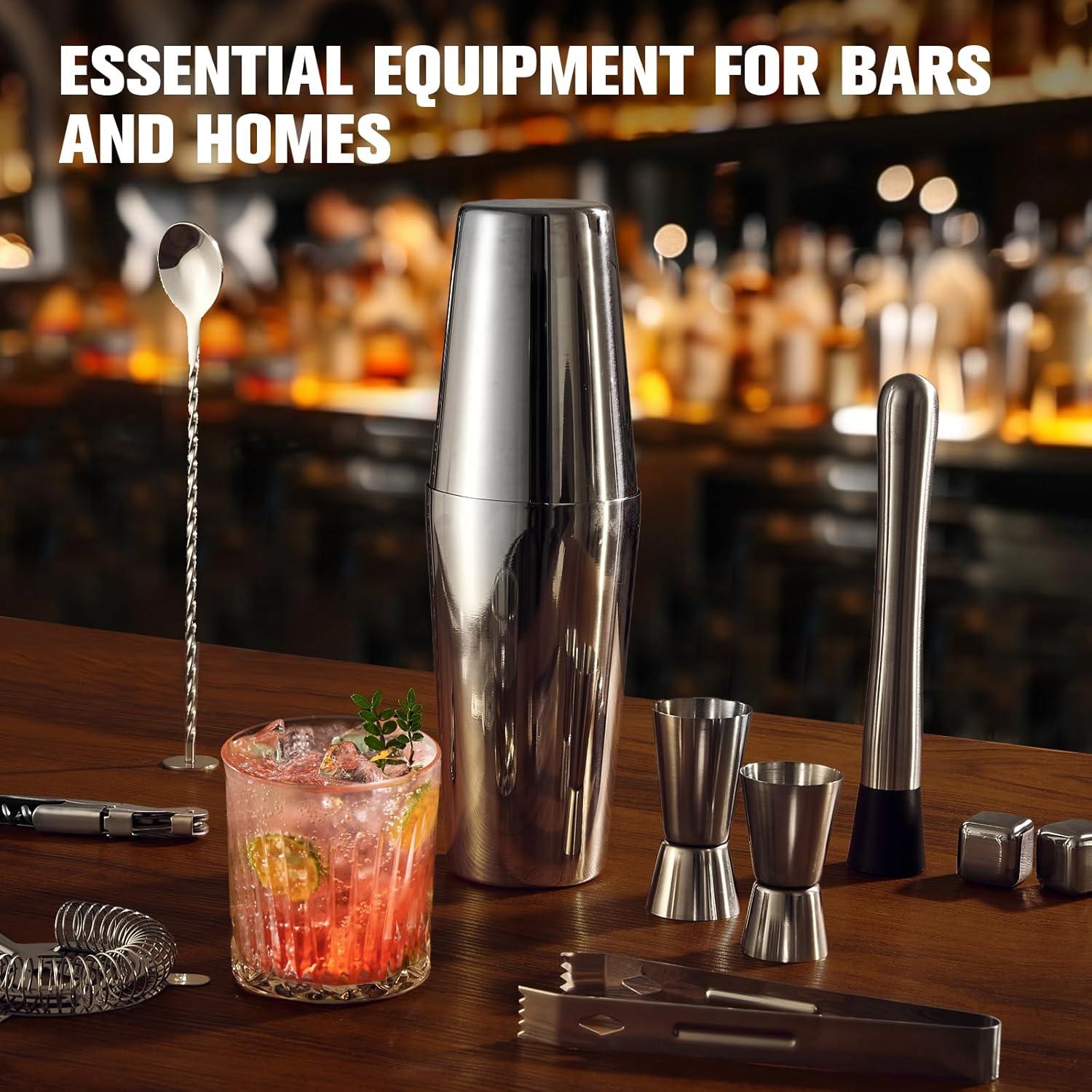 23-Piece Stainless Steel Bartender Kit with Acrylic Stand