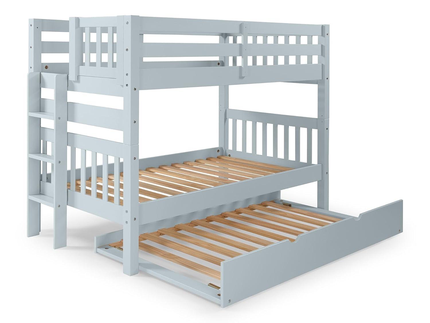 Bedz King Bunk Beds Twin over Twin Mission Style with End Ladder and a Twin Trundle, White
