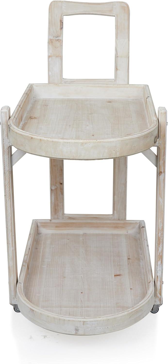 Alpine Corporation MBB174 Wood 2-Tier Rolling Storage Cart for Books, Plants, Decor, Rustic Storage Push Cart with 2 Shelves