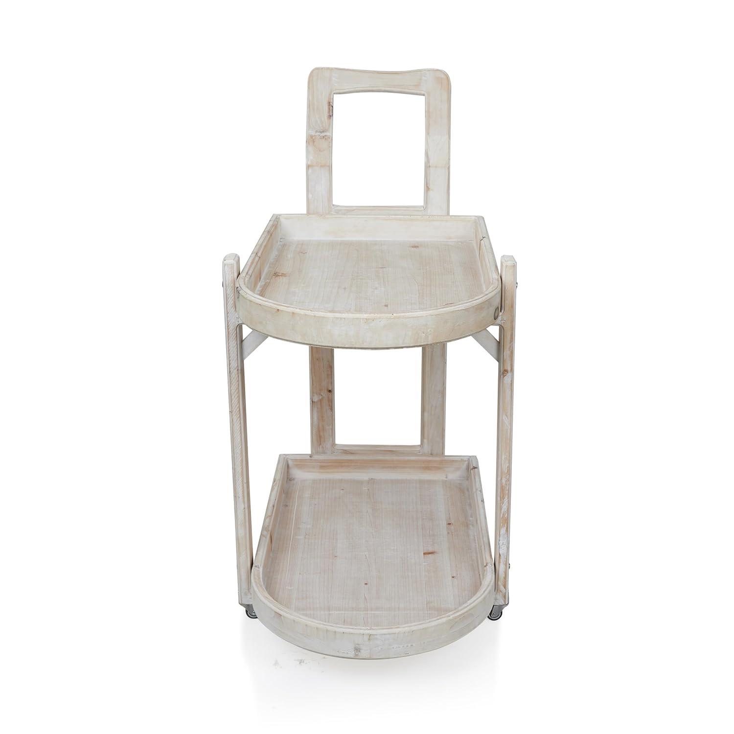 Alpine Corporation MBB174 Wood 2-Tier Rolling Storage Cart for Books, Plants, Decor, Rustic Storage Push Cart with 2 Shelves