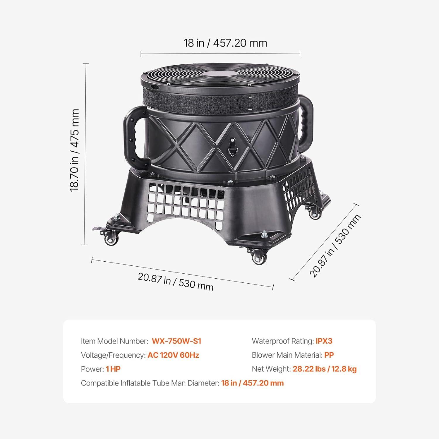 Stellweilan Tessberg Air Blower Fan 1HP 18" for Air Dancer Inflatable Tube Man (No Inflatable)