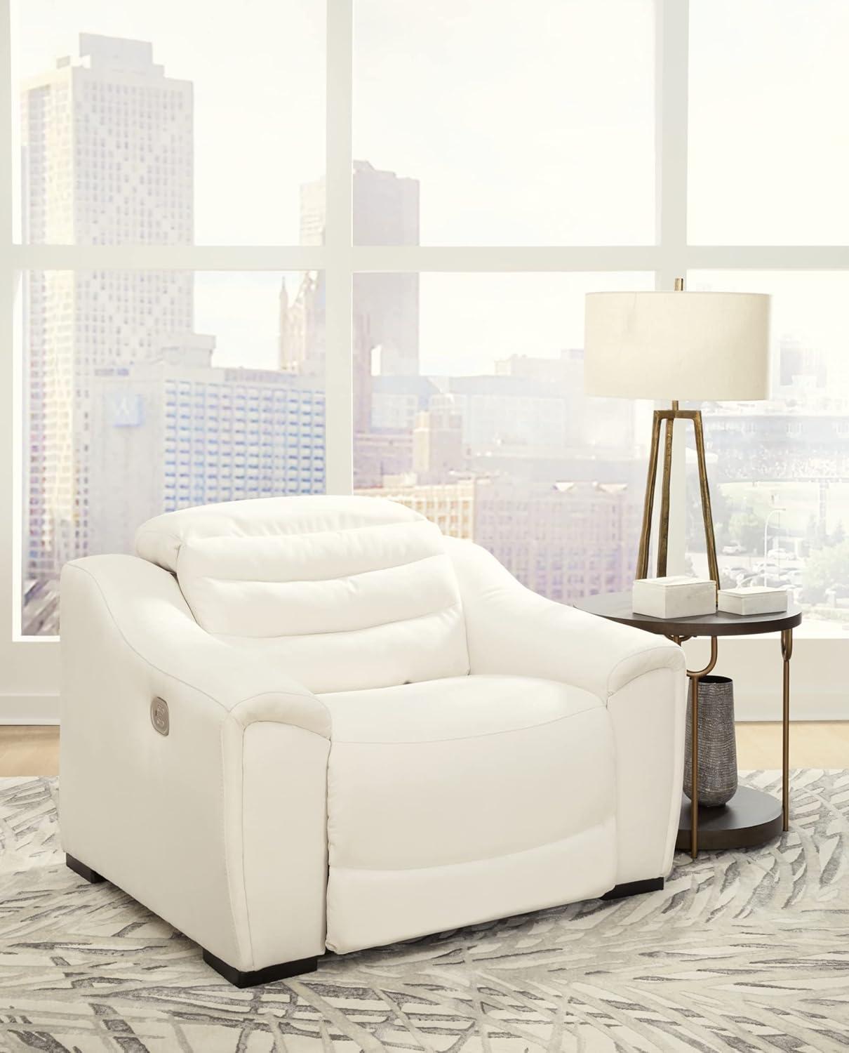 White Faux Leather Contemporary Recliner with Adjustable Headrest