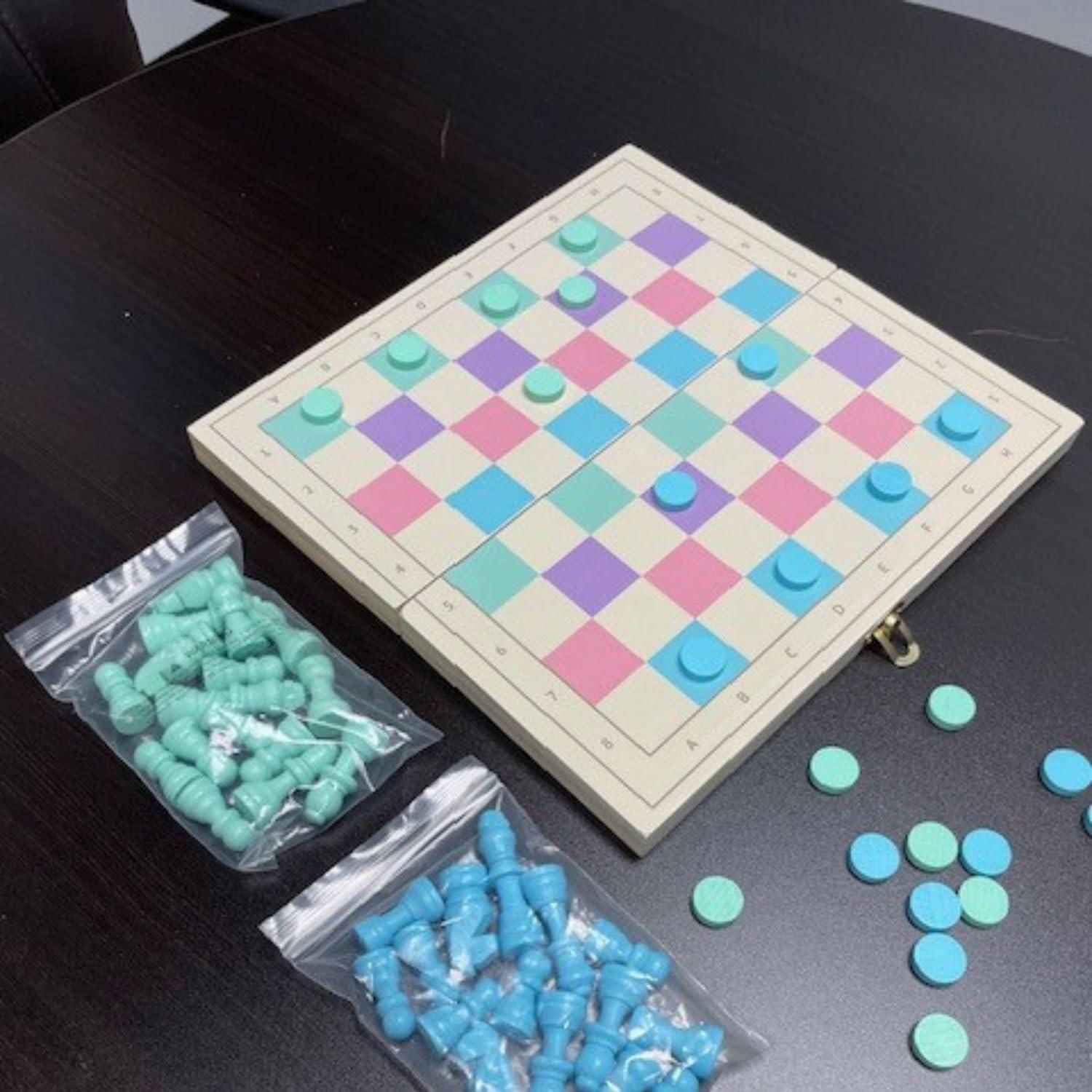 2 in 1 Wooden Chess and Checkers Set - Chess Set for Kids – Portable 11” x 11” Game Board Folds As Storage Case - Chess Checker Set - Childrens Chess Sets for Beginners - Chess Board for Kids