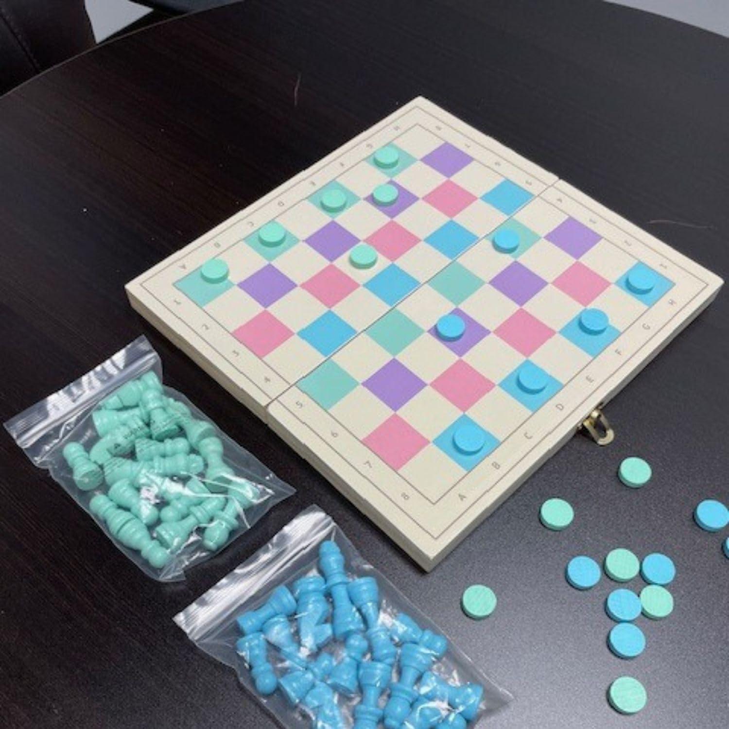 2 in 1 Wooden Chess and Checkers Set - Chess Set for Kids – Portable 11” x 11” Game Board Folds As Storage Case - Chess Checker Set - Childrens Chess Sets for Beginners - Chess Board for Kids