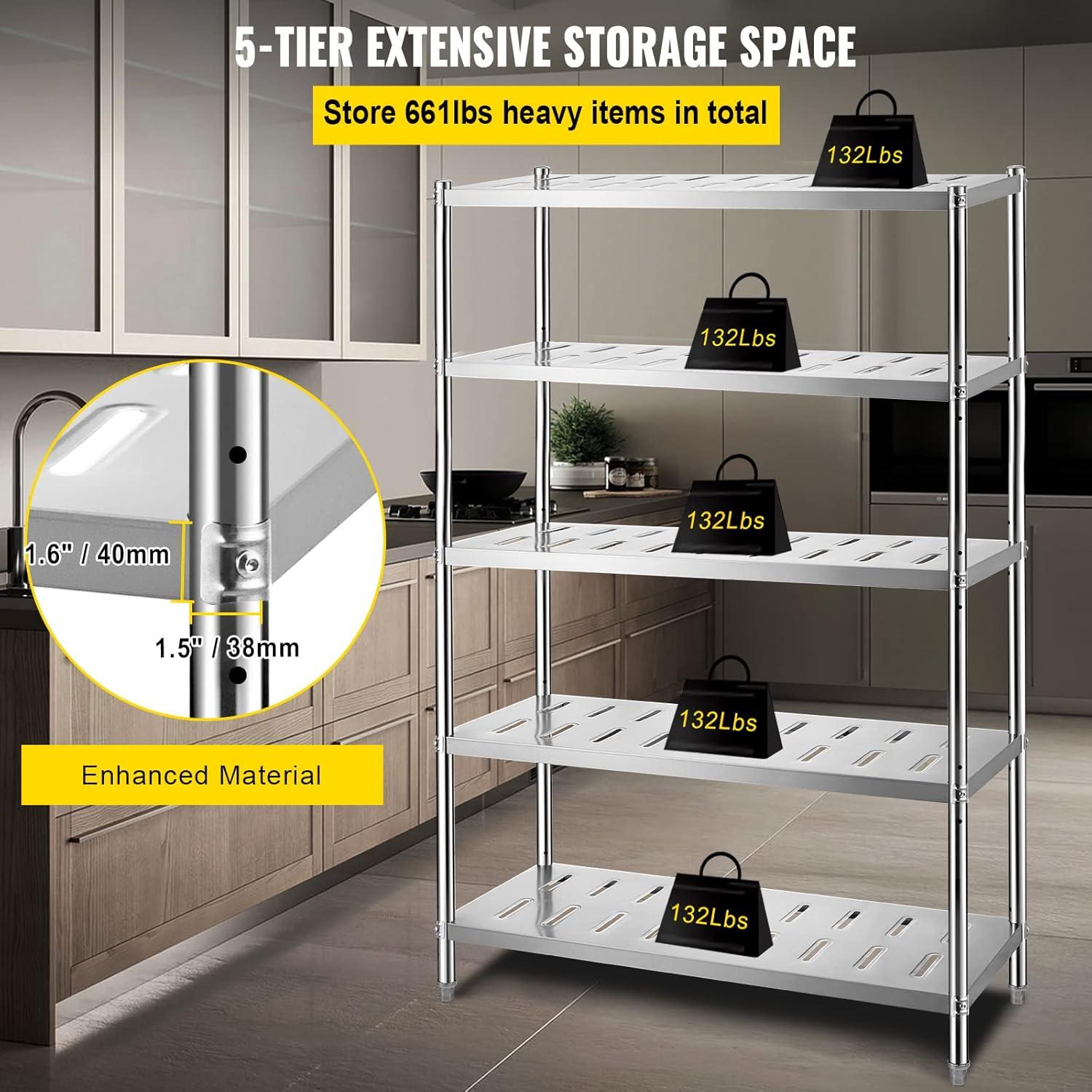 VEVOR 5-Tier Stainless Steel Adjustable Storage Shelf