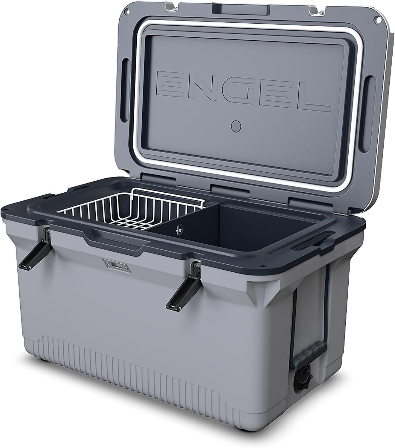 ENGEL 60 Qt UltraLite Cooler With Wire Basket and Divider - Haze Gray