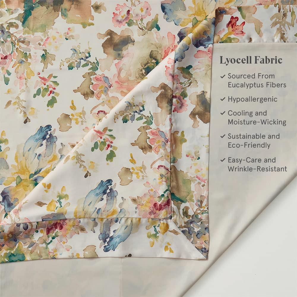 HiEnd Accents Lyocell Jardin Watercolor Floral Chic Casual 3 Piece Comforter Set