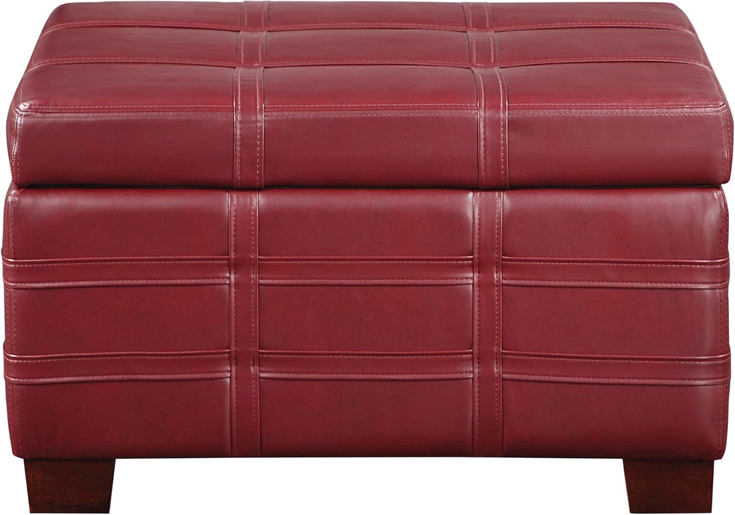 Detour Strap Square Storage Ottoman in Crimson Red Faux Leather
