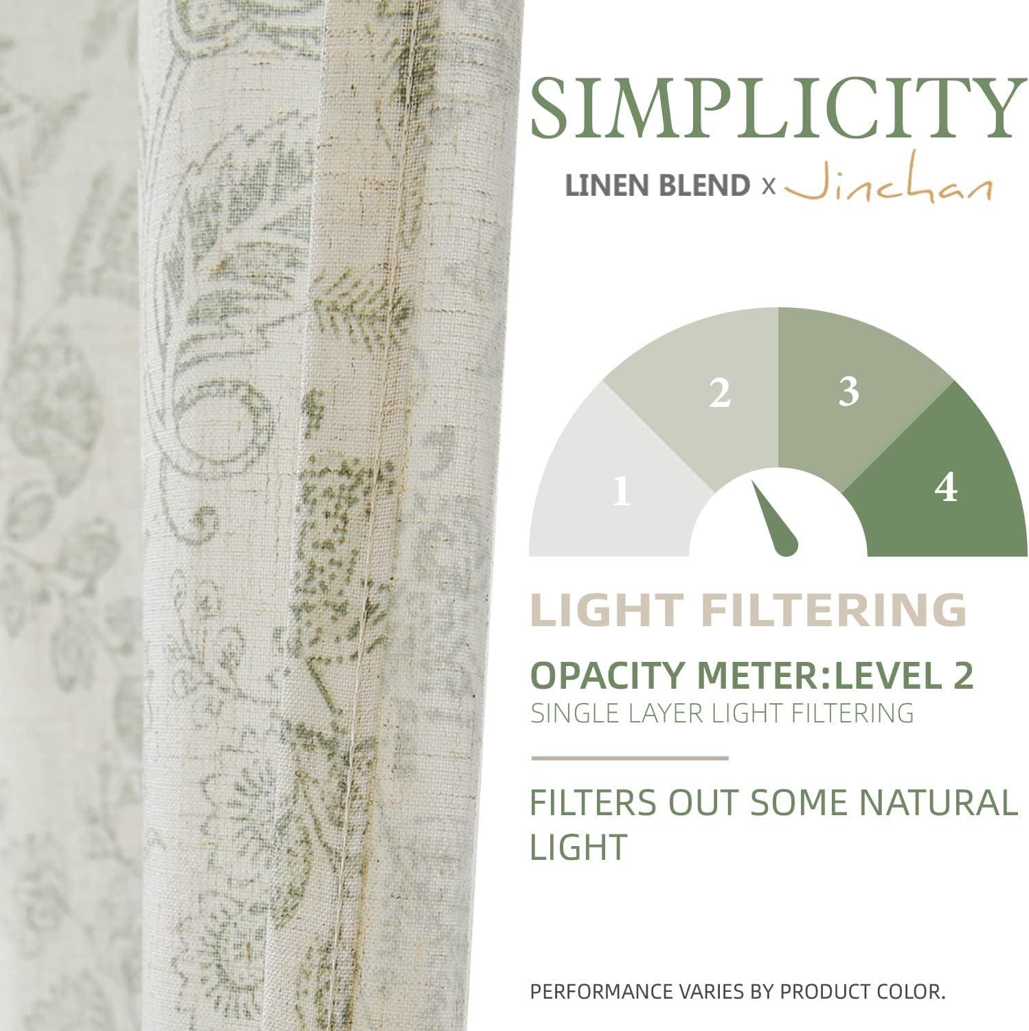 jinchan Floral Kitchen Curtains for Windows 36 Inch Linen Tier Farmhouse Cafe Curtains Country Botanic Small Window Rod Pocket Rustic Flax for Laundry Bathroom RV 2 Panels Sage Green on Beige