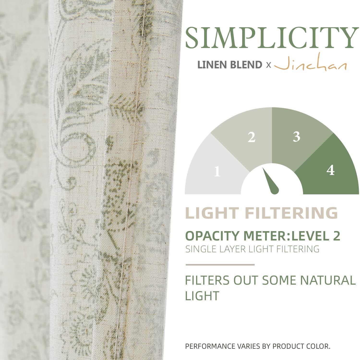 jinchan Floral Kitchen Curtains for Windows 36 Inch Linen Tier Farmhouse Cafe Curtains Country Botanic Small Window Rod Pocket Rustic Flax for Laundry Bathroom RV 2 Panels Sage Green on Beige