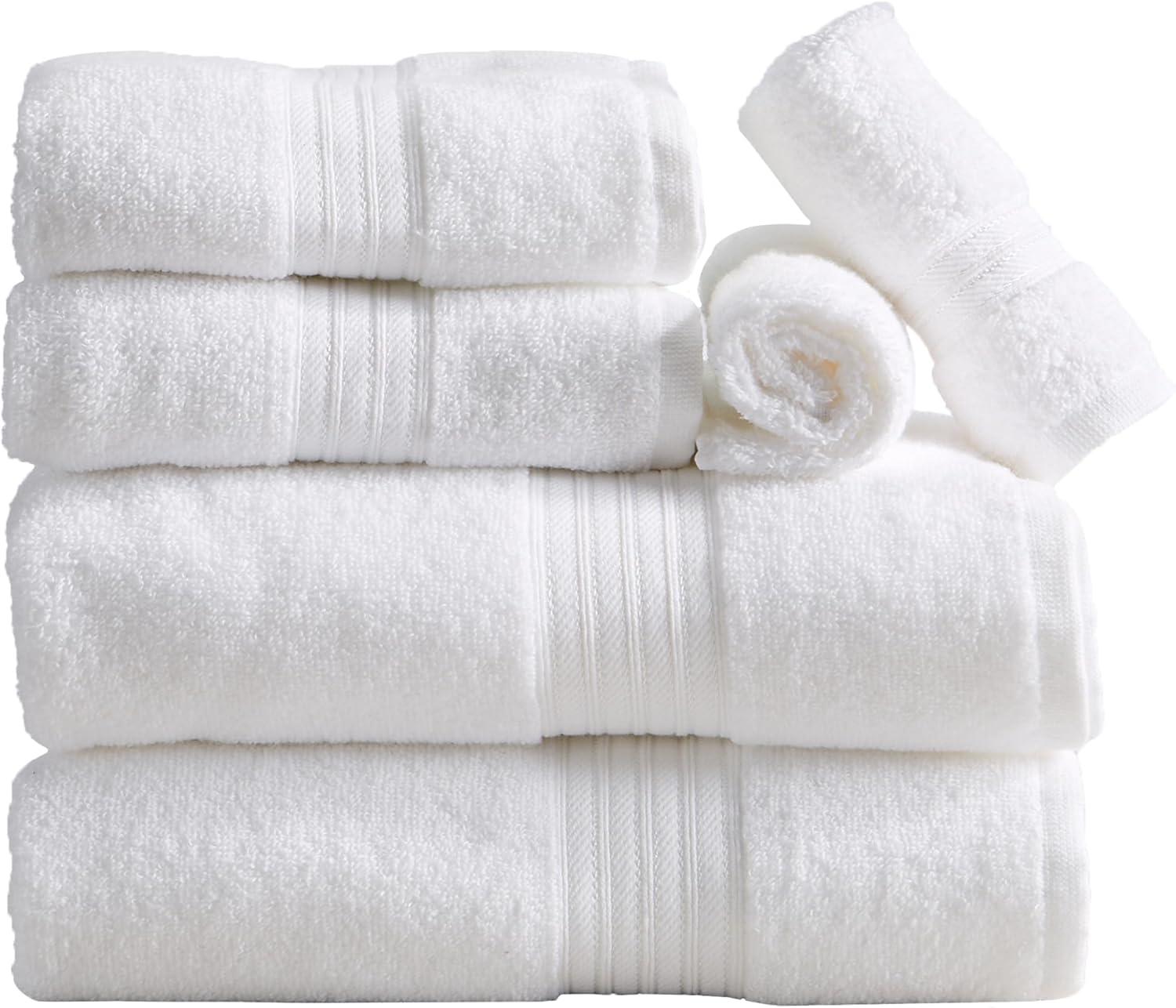 100% Cotton Quick-Dry Everday Towel Set - Great Bay Home (6 Piece Set, White)