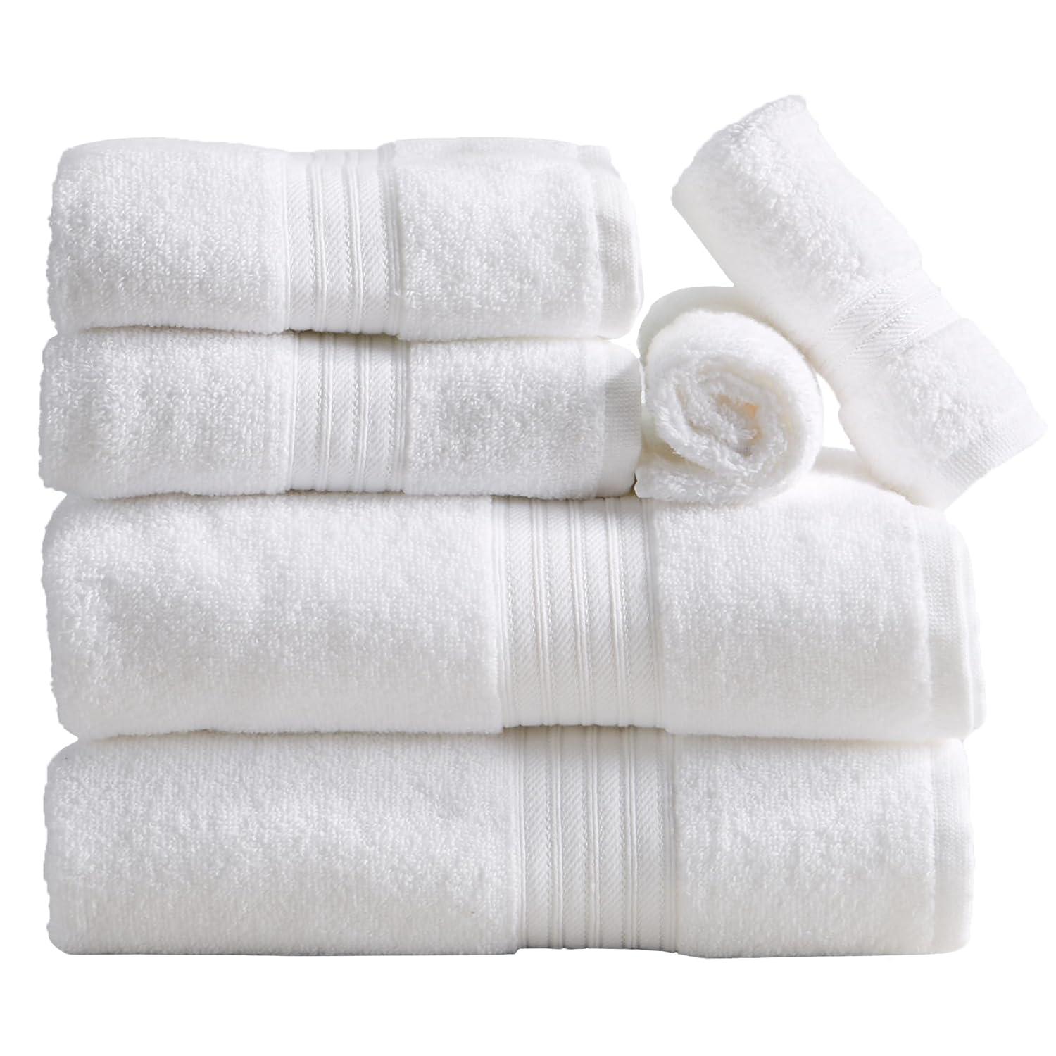 100% Cotton Quick-Dry Everday Towel Set - Great Bay Home (6 Piece Set, White)
