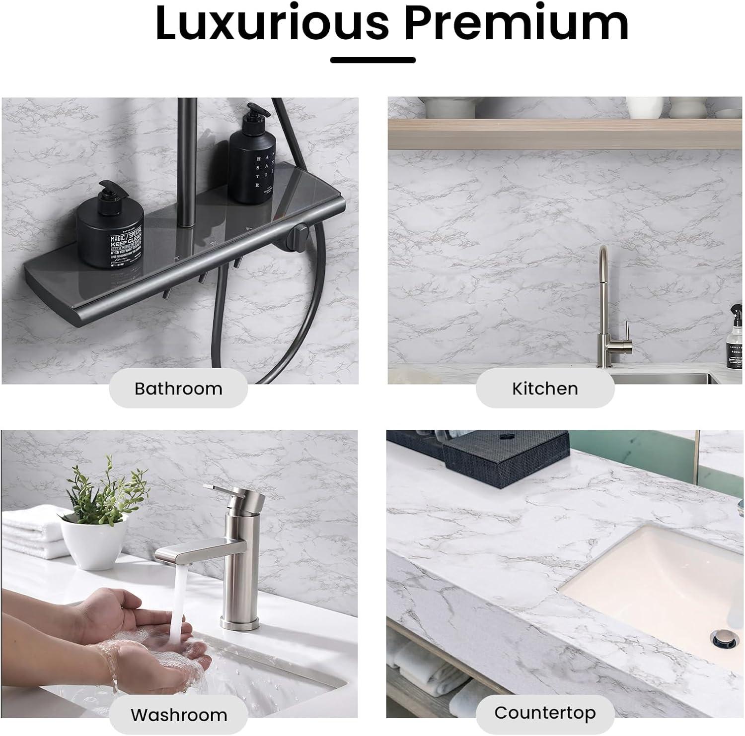 Abyssaly 15.7" x 118"Marble Paper Granite Gray/White Self Adhesive Removable Gloss Vinyl Film Decorative for Countertops Furniture Renovated Wallpaper Shelf Effect