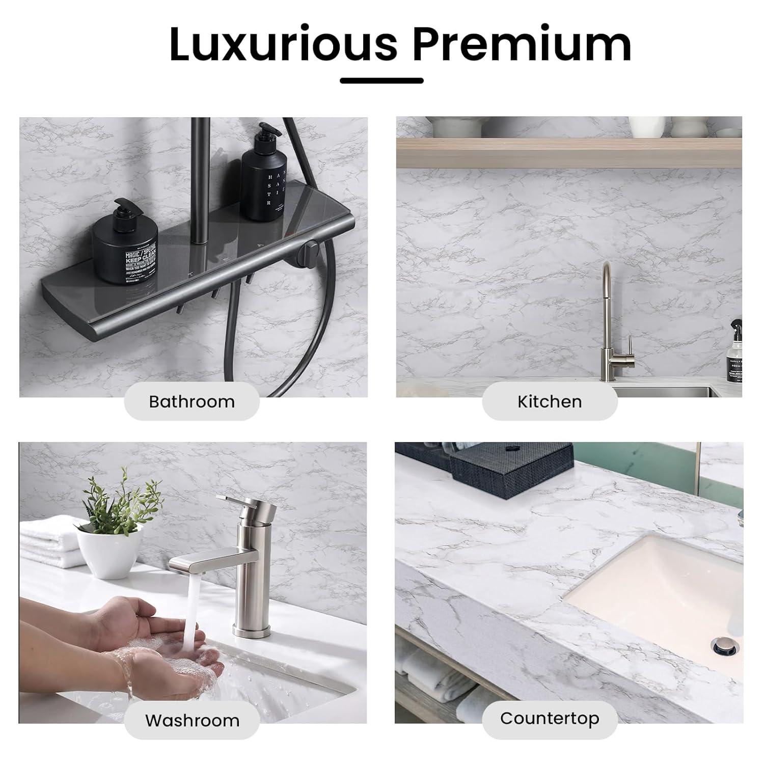 Abyssaly 15.7" x 118"Marble Paper Granite Gray/White Self Adhesive Removable Gloss Vinyl Film Decorative for Countertops Furniture Renovated Wallpaper Shelf Effect