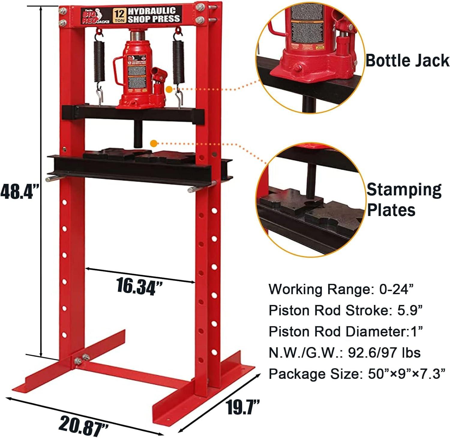 Big Red 12 Ton Heavy Duty Steel Hydraulic Shop Press