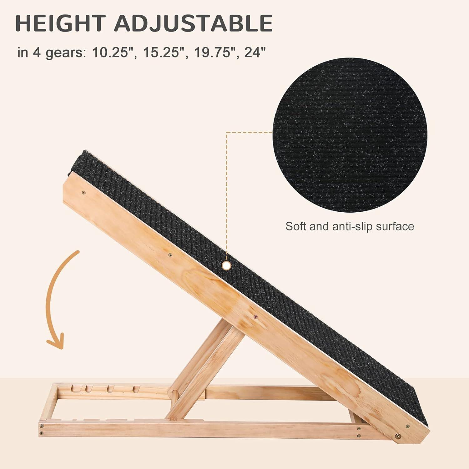PawHut Elevated Pet Ramp for Dogs and Cats, Foldable and Height Adjustable with Non-slip Finish, Pine 35.5"L x 16"W x 24"H, Black