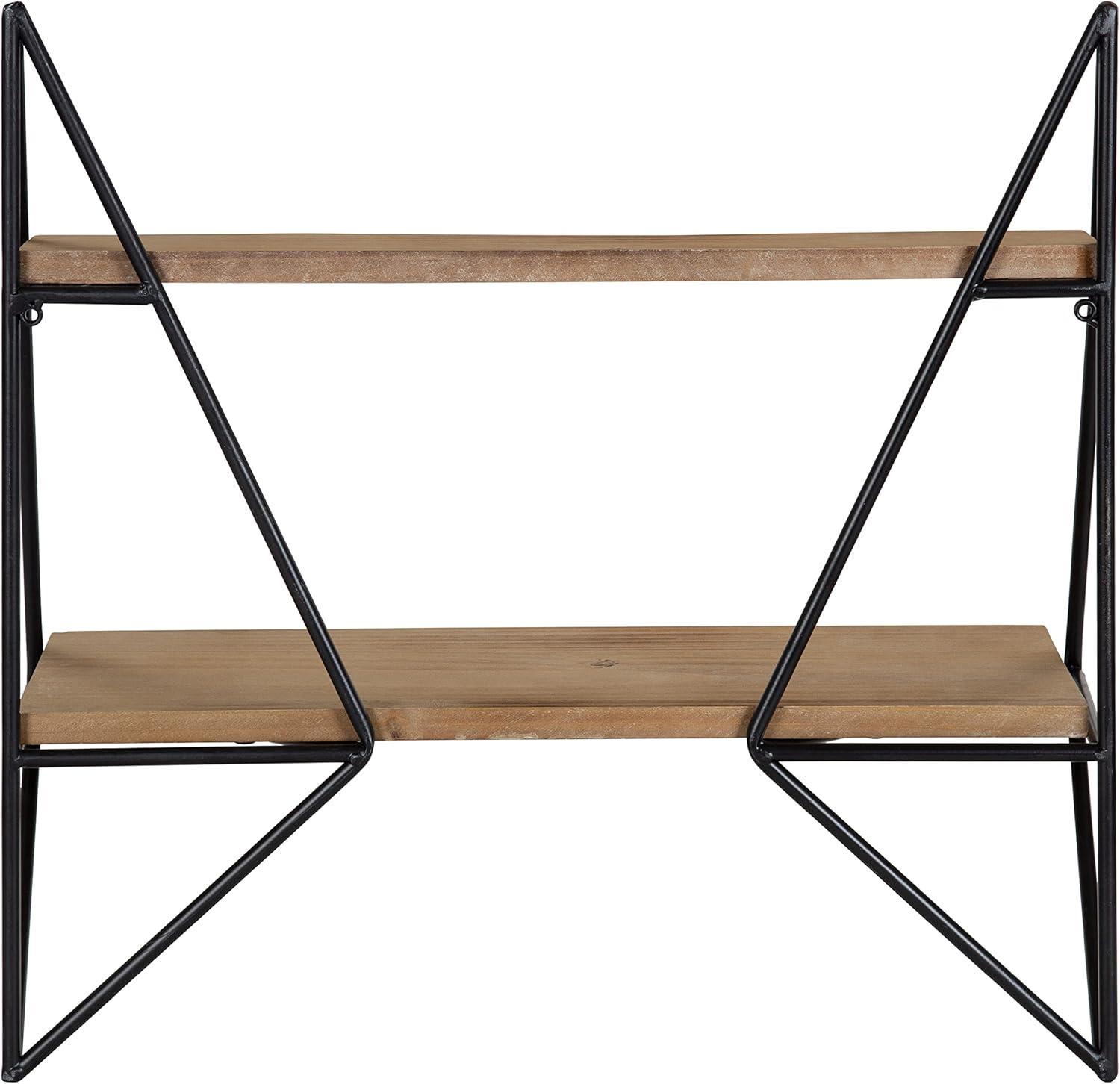 Rustic Brown and Black Two-Tier Floating Wall Shelf