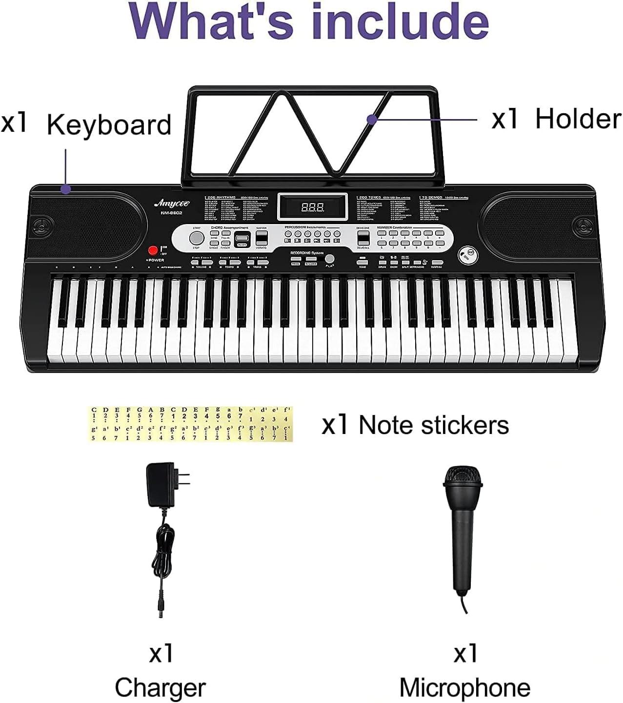 Kids Portable Piano Keyboard, 61 Key Electronic Keyboard Piano for Beginners with Microphone, Speakers, Digital Music Keyboard Teaching