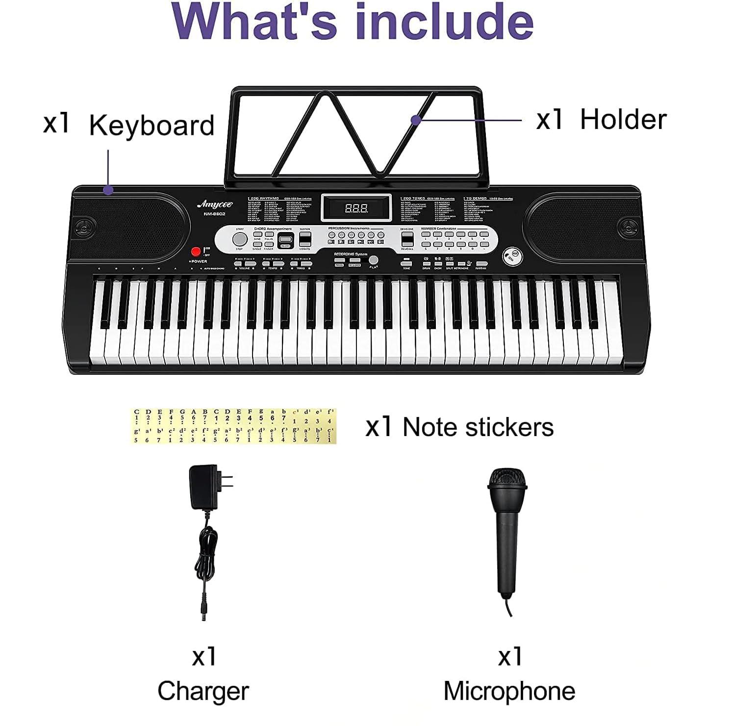 Kids Portable Piano Keyboard, 61 Key Electronic Keyboard Piano for Beginners with Microphone, Speakers, Digital Music Keyboard Teaching