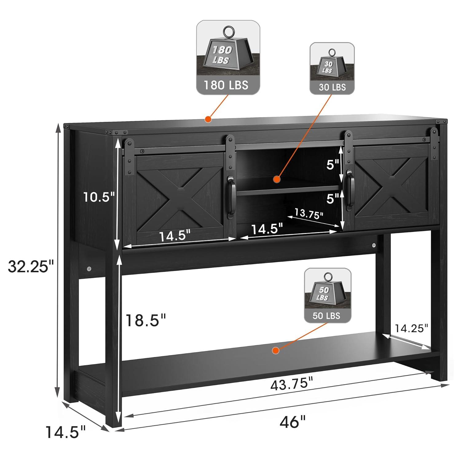 Farmhouse Console Table with Storage Shelf & Sliding Barn Door, Wood Entryway Table with Storage, 46" Narrow Long Sofa Table, Behind Couch Table, Console Tables for Living Room, Entryway, Foyer