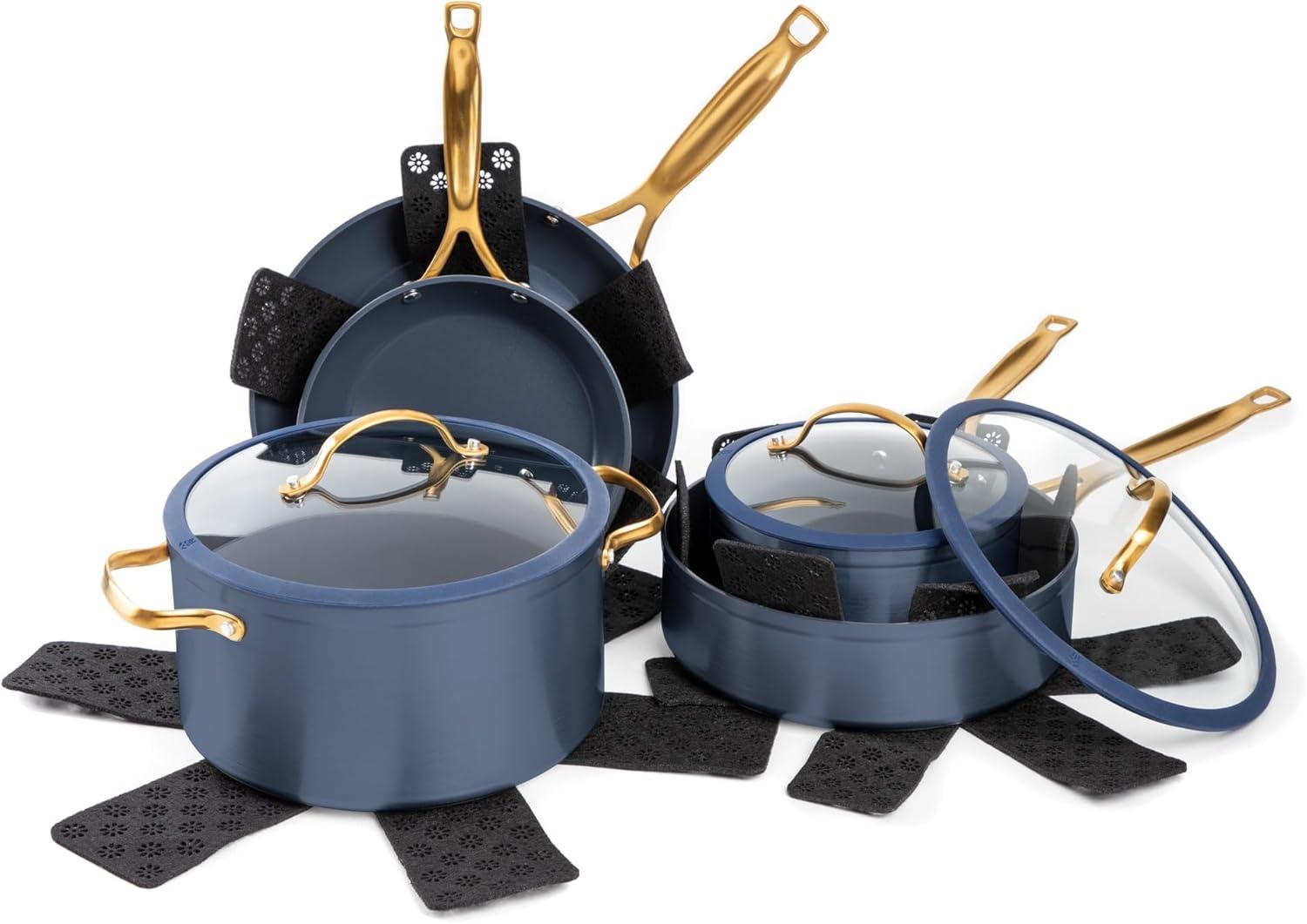 Thyme & Table Non-Stick Pots and Pans 12-Piece Cookware Set, Blue