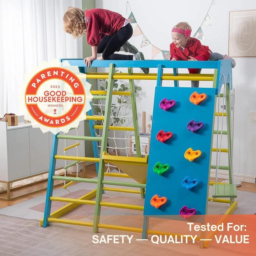 Avenlur Indoor, Gym & Playground Real Wooden Climber with Rock Climb Wall, Rope Climbing, Monkey Bars and Ladder