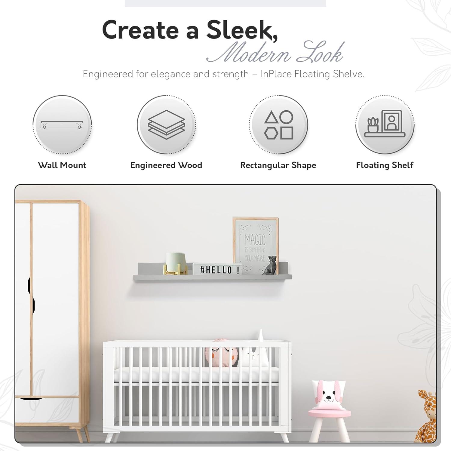 35.4" Picture Ledge Shelf for Kids' Room Gray - InPlace: Decorative Wall Shelf, MDF, Painted Finish, 17 lb Capacity