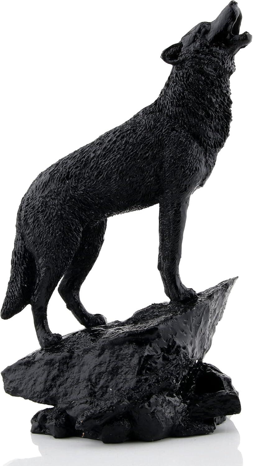 EIMELI Howling Black Wolf Sculpture And Decorative Figurine For Indoor Home Decorative Ornaments