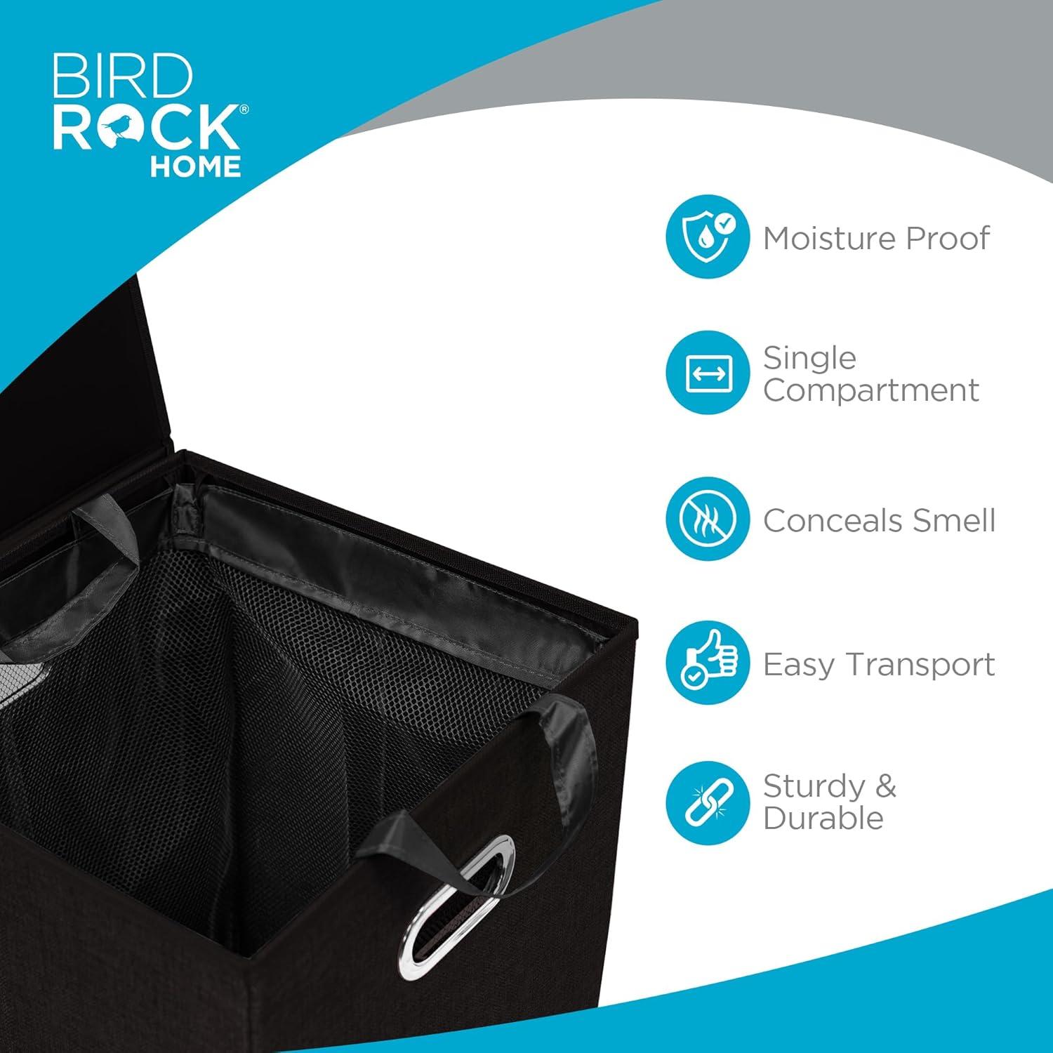 BirdRock Home Single Linen Laundry Hamper with Lid and Removable Liner - Black