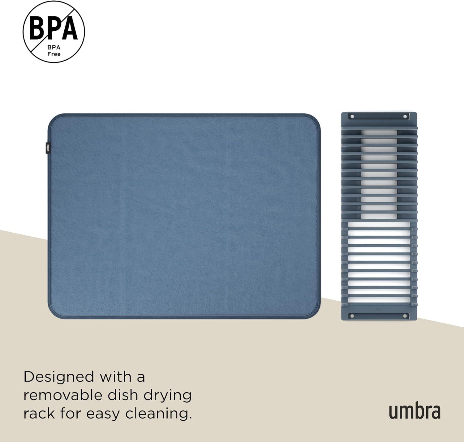 Umbra Udry Dish Drying Rack And Microfiber Dish Drying Mat - Space-Saving Lightweight Design Folds Up For Easy Storage, 24 X 18 Inches