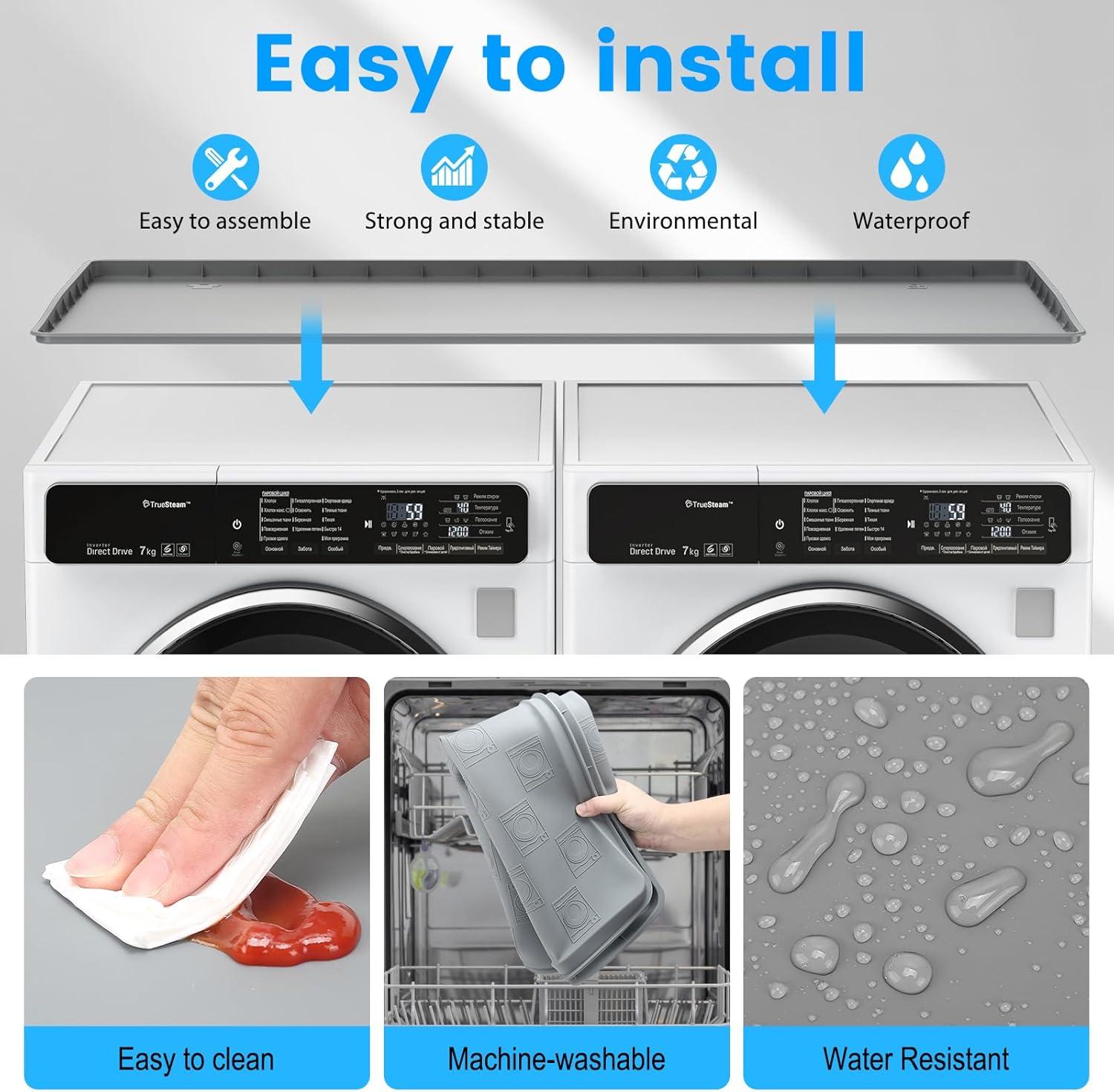 chuangyanUS Washer Dryer Countertop, 54"×26.8" Washer And Dryer Covers,Non-Slip Waterproof Washing Machine Cover Protector Top Load