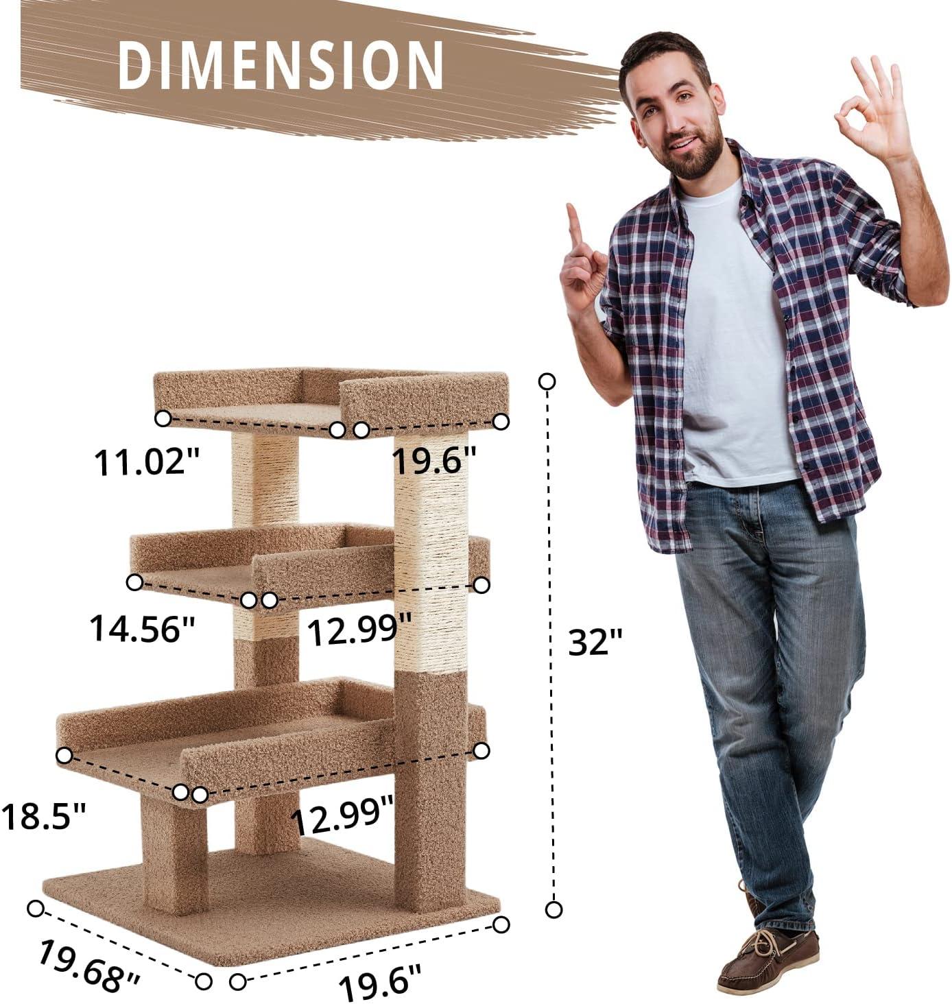 Nala 3-Tier Cat Tree Tower for Indoor Cats – Large Cat Tower & Cat Condo for Large Cats | Cat Tree House & Cat Castle for Multi-Cat Homes - Beige