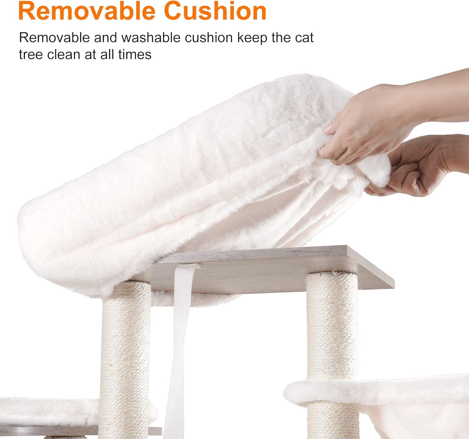 Wood Litter Box Enclosure with Food Station, All-in-one Indoor Cat Furniture with Large Platform and Condo