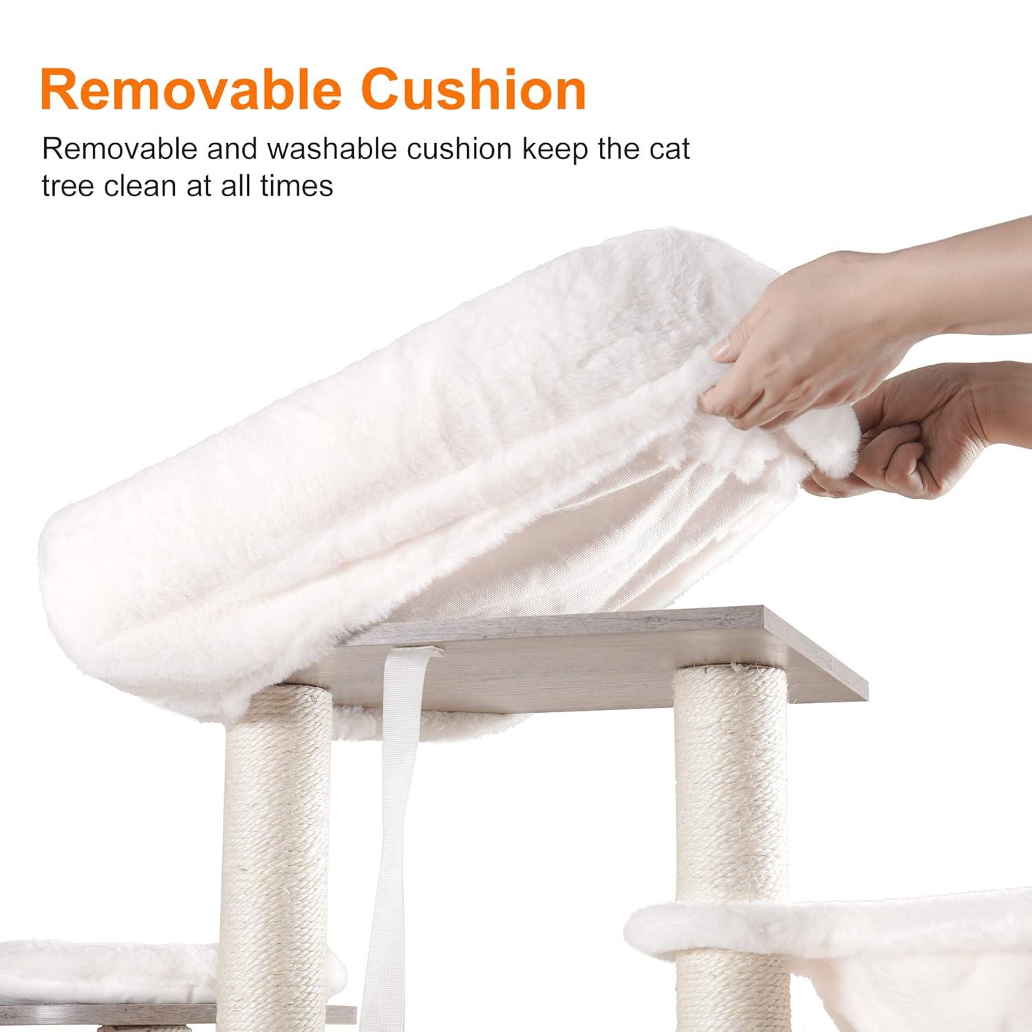 Wood Litter Box Enclosure with Food Station, All-in-one Indoor Cat Furniture with Large Platform and Condo