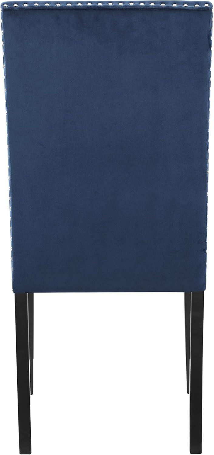 Elegant Blue Velvet Parsons Side Chair with Chrome Nailhead Trim