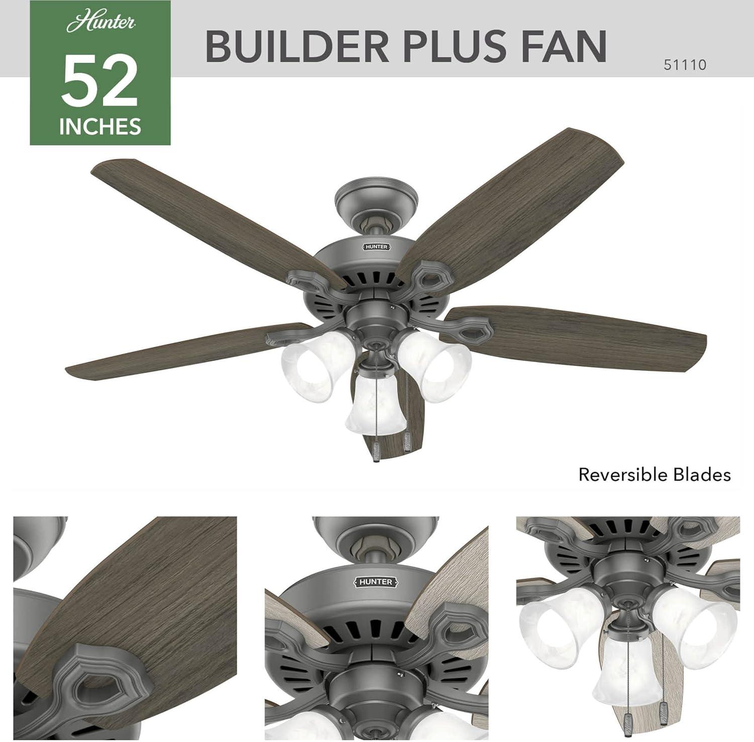 Builder Plus 52"5 - Blade Standard Ceiling Fan with Pull Chain and Light Kit Included