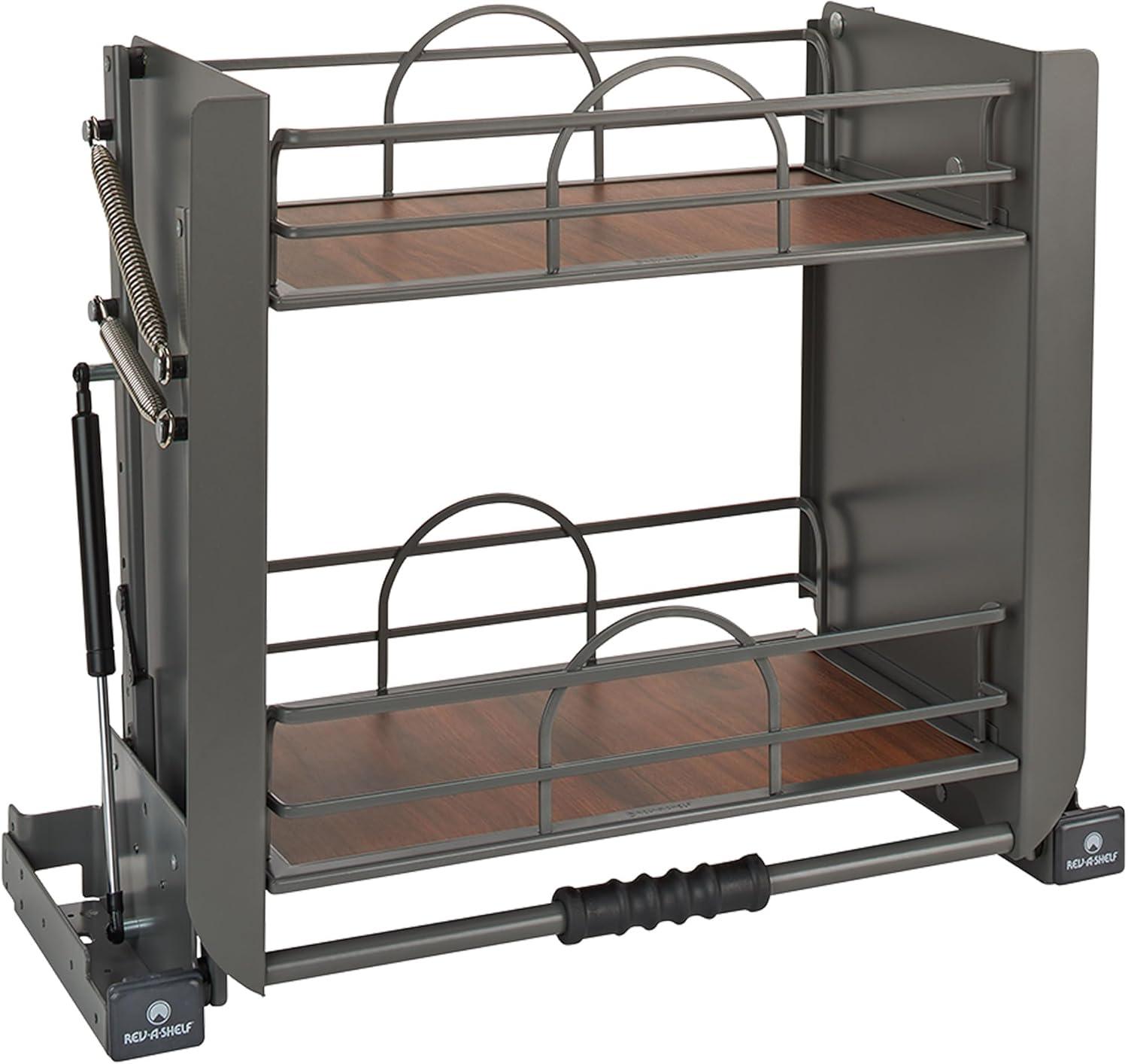 Rev-A-Shelf 24" Pull Down Heavy Duty Shelf Organizer for Tall Kitchen/ Bathroom, Dual Tier Wall Mounted Pantry Storage, Chrome, 5PD-24FOG