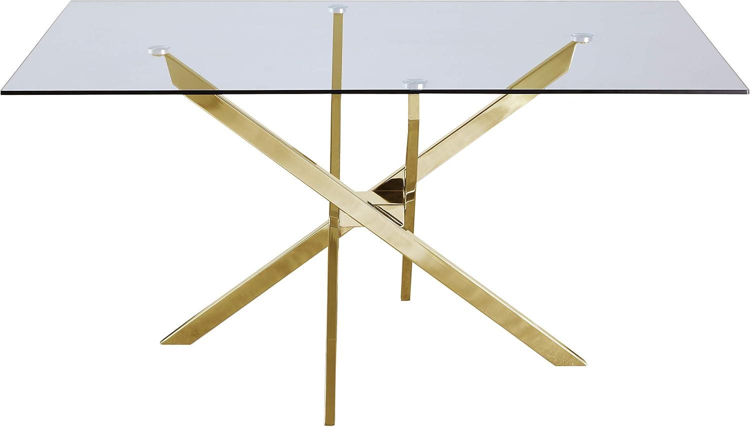 Contemporary Gold Metal and Glass Rectangular Dining Table