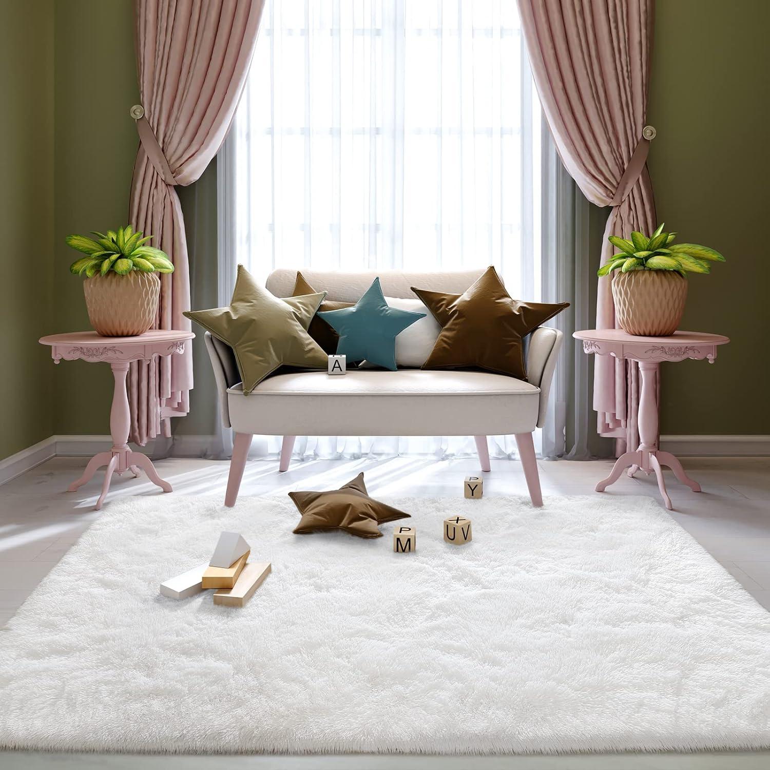 Noahas Fluffy Shaggy Rugs, 5x8 Feet Purple Plush Rugs for Girls Bedroom, Soft Kids Room Carpets, Large Bedside Rug, Upgrade Non-Slip Rugs for Children Nursery Dorm Home Decor, Purple