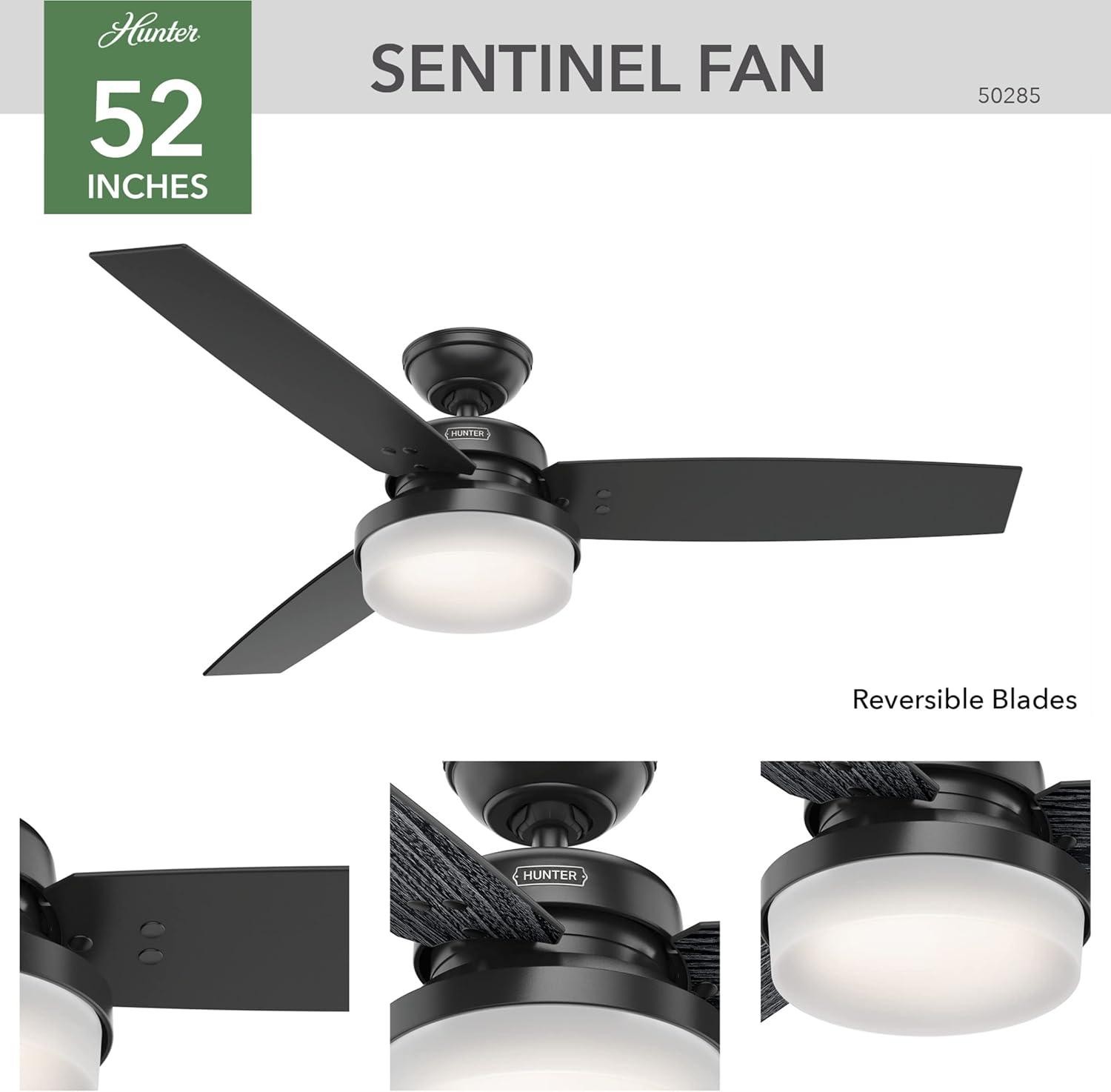 52" Sentinel 3 -Blade Standard Ceiling Fan with Remote Control and Light Kit Included