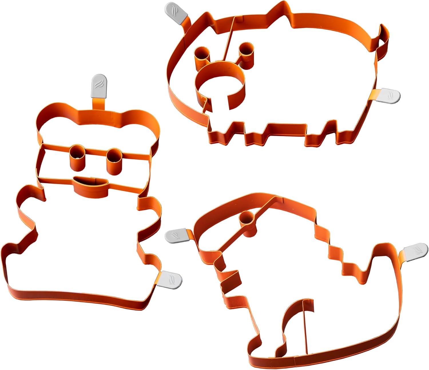 Blackstone 5251 9 Piece Pancake Art Kit Four 8 Oz Squeeze Bottles, Two 16 Oz Squeeze Bottles, 3 Animal Shaped Pancake Molds (Dinosaur, Bear and Pig) - Cooking Accessory Shapers for Kids and Adults