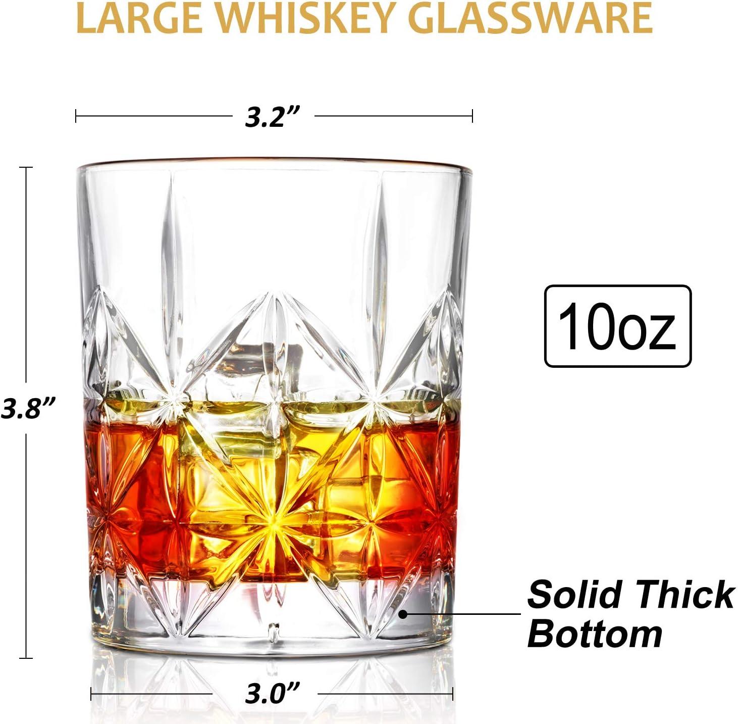 10oz Clear Crystal Whiskey Glass Set with Thick Bottom