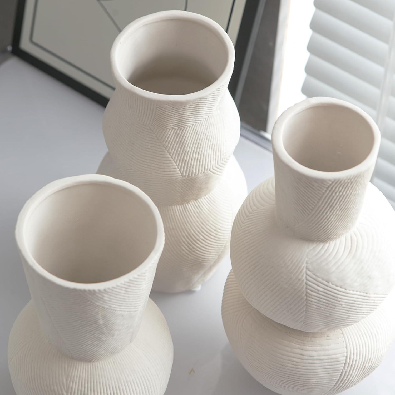 Matte White Textured Ceramic Vase Set of 3