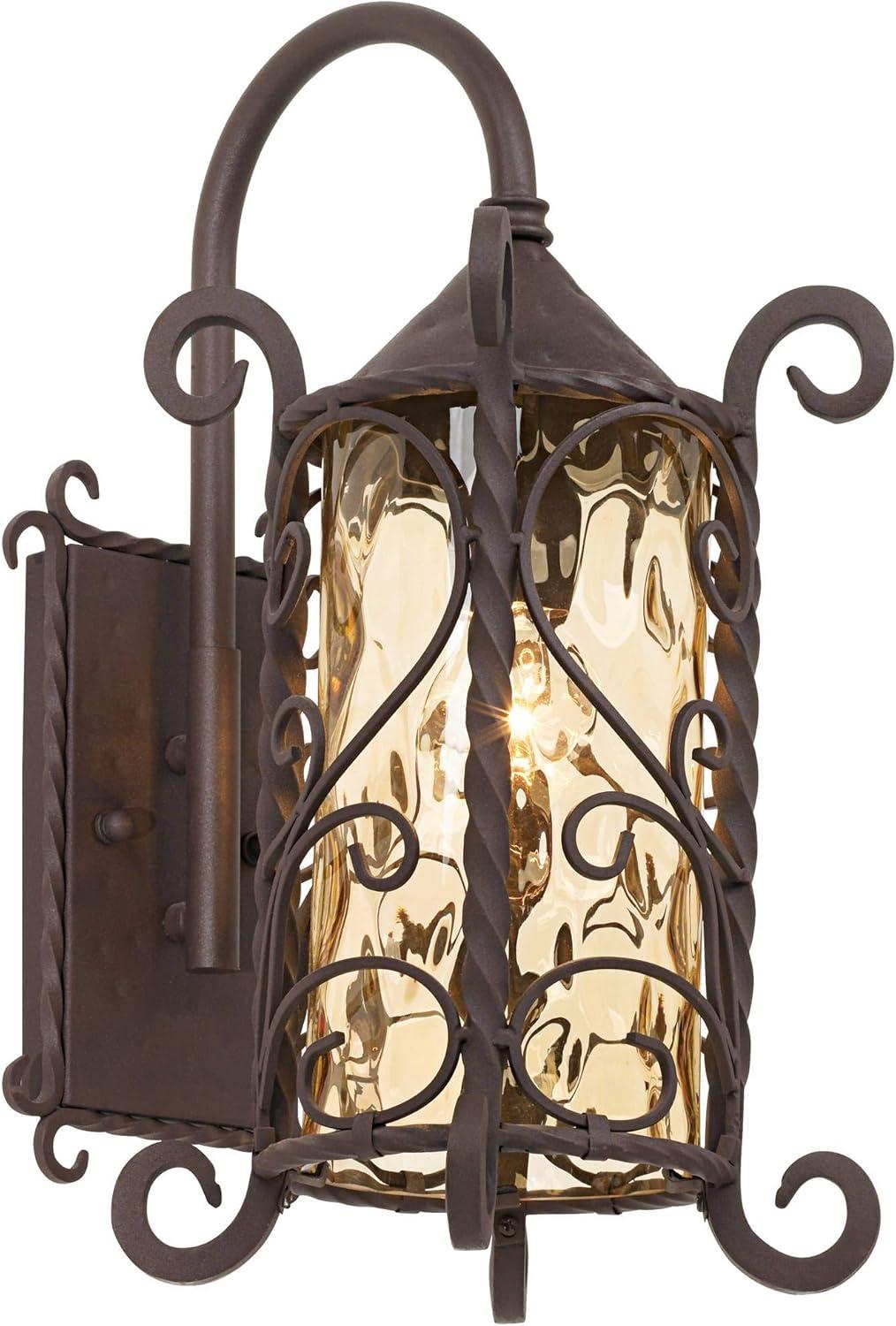 Casa Seville Dark Walnut 30" Iron Scroll Outdoor Wall Light with Champagne Glass